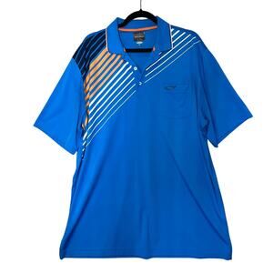 Greg Norman Men's Polo Shirt Size XL Play Dry Blue Orange Stripe Polyester Golf